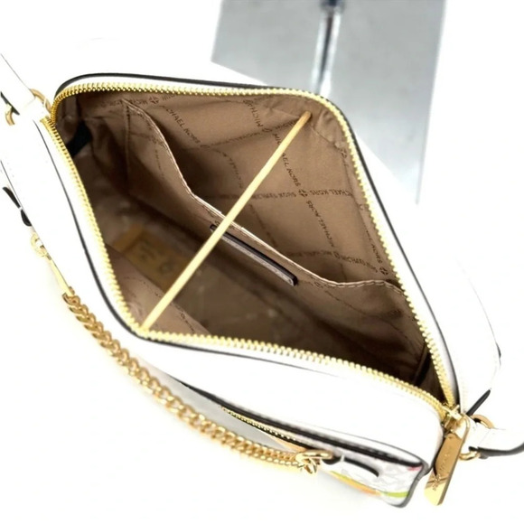 Michael Kors Large EW Zip Chain Xbody Crossbody Bag Optic White Multi - Picture 8 of 11